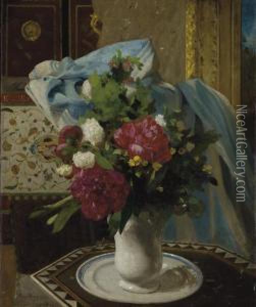 Bouquet De Tulipes Et Pivoines Dans Un Interieur Ottoman Oil Painting - Fabius Germain Brest