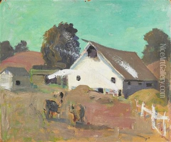 Summer Ranch (+ California Farmhouses, Verso) Oil Painting - Selden Connor Gile