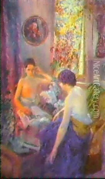 Deux Personnages Dans Un Interieur Oil Painting - Raphael Bauduin