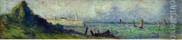 Honfleur, Barques De Peche Et Voiliers Sortant Du Port Oil Painting - Maximilien Luce