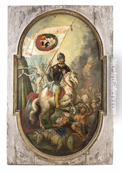 Ein Siegreicher Feldherr Mit Fahne Reitet Uber Besiegte Turken Oil Painting - Martino Altomonte