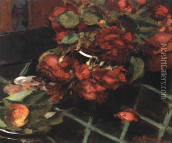 Bouquet De Roses Oil Painting - Jacques-Emile Blanche