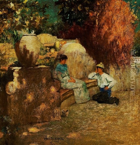 Paar In Taormina Oil Painting - August Achtenhagen