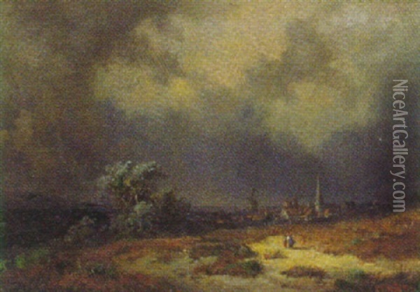 Gewitterwolken Uber Stadt Und Landschaft Oil Painting - Carl Georg Koester