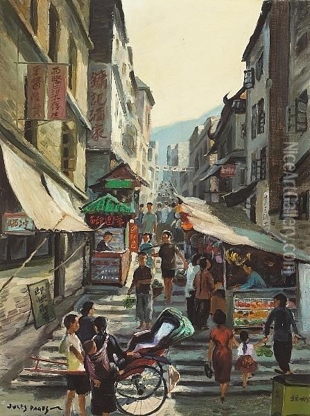 Chinatown Street Scene Oil Painting - Jules Eugene Pages