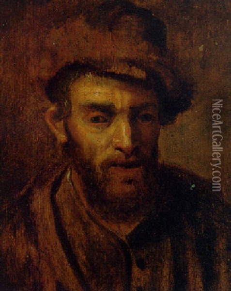 A Peasant Man In A Fur Hat Oil Painting -  Rembrandt van Rijn
