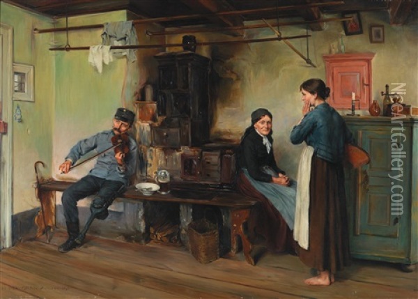 The Veteran Oil Painting - Hermann Bek-Gran