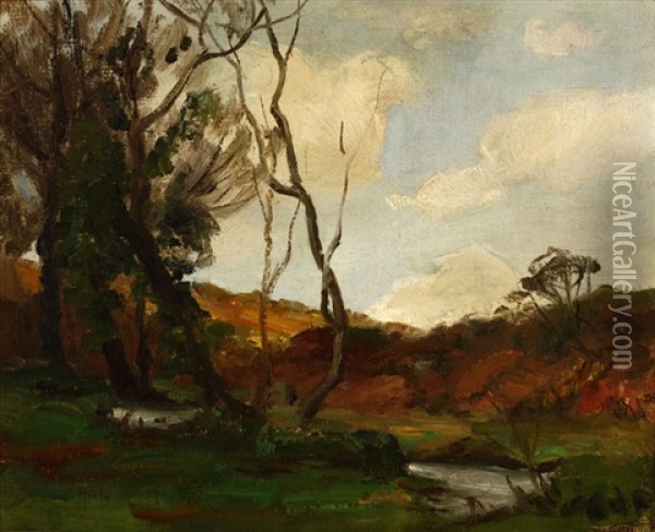 Stream In A Landscape Oil Painting - Anna Althea Hills