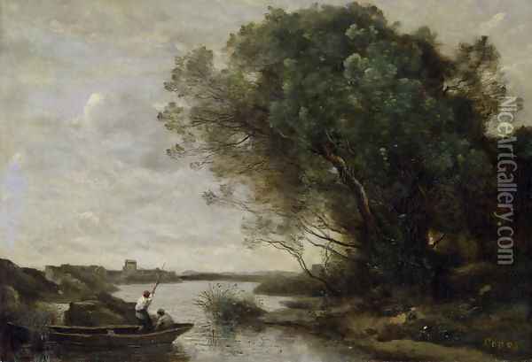 River Landscape Oil Painting - Jean-Baptiste-Camille Corot