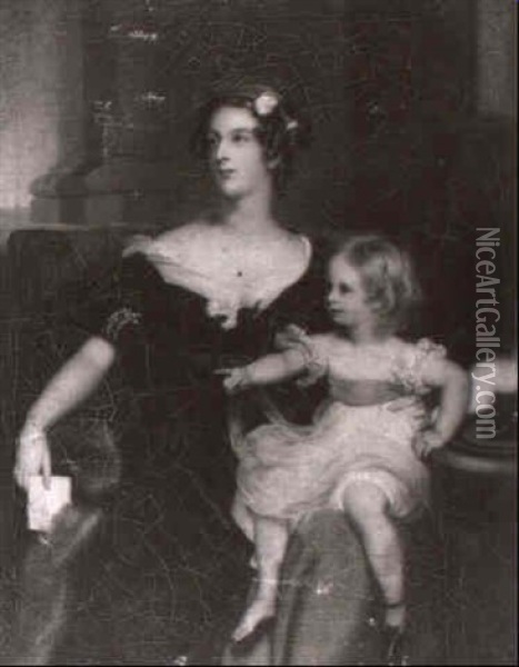 Portrait Of Harriet, Countess Gower (1806-1868) And Her     Daughter Elizabeth Georgina Oil Painting - Thomas Lawrence
