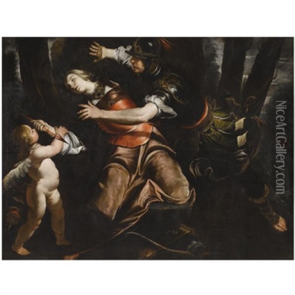 Rinaldo Intervening In Armida's Suicide Oil Painting - Gioacchino Assereto