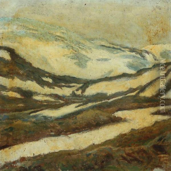 Norwegian Wintry Landscape Oil Painting - Johannes Kragh