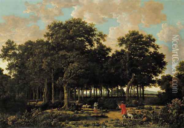 A wooded landscape with a huntsman and a shepherdess Oil Painting - Joris van der Haagen or Hagen
