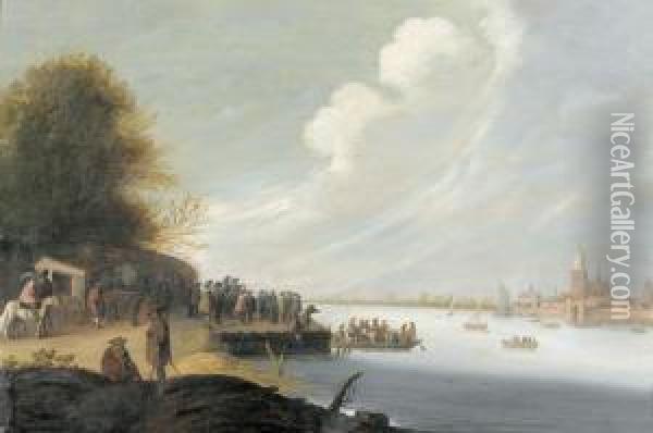Flusslandschaft Mit Fahre Und Stadt Oil Painting - Pieter de Bloot