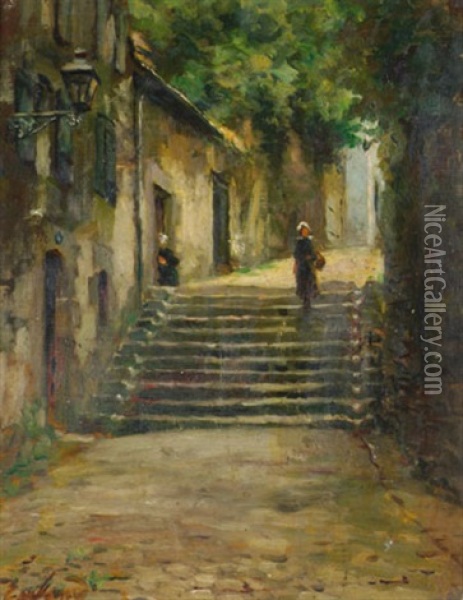 Les Escaliers Dans Le Vieux Quimper Oil Painting - Emma Herland