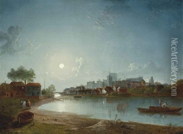 Windsor Castle By Moonlight Oil Painting - Sebastian Pether