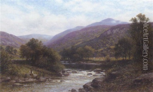 Pont Y Gyfing, Capel Curig, North Wales Oil Painting - Alfred Augustus Glendening Sr.