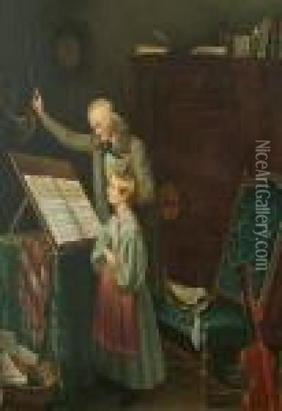 Musiklehrer Mit Schulerin Oil Painting - Meyer Georg von Bremen