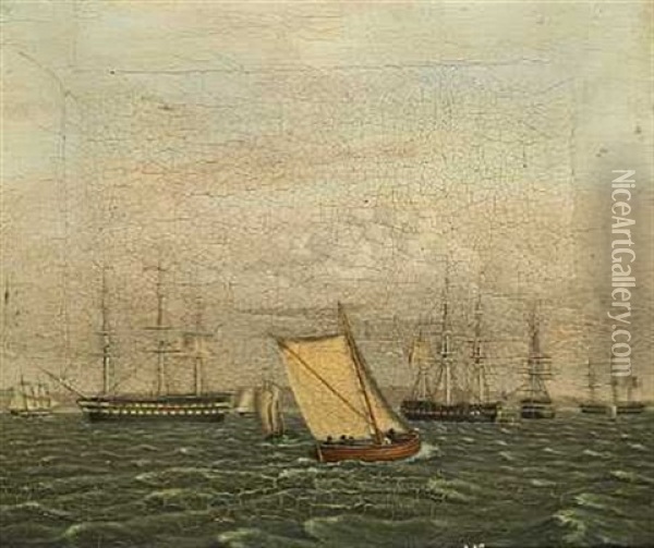 Marine Med Talrige Sejlskibe Oil Painting - Hans Peter Thorsoe