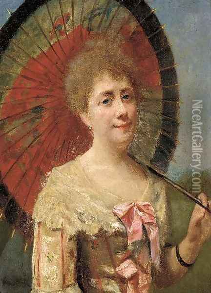 A lady with a parasol Oil Painting - Robert Frederick Blum