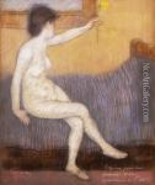 Nude With Yellow Narcissus Oil Painting - Jozsef Rippl-Ronai