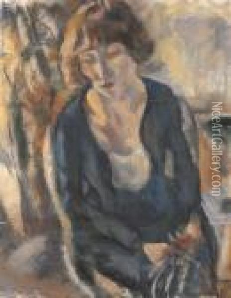 Portrait D'hermine David (recto); Portrait De Jeune Fille(verso) Oil Painting - Jules Pascin