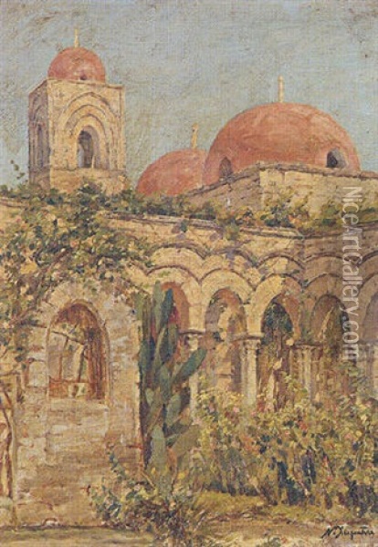 Church Oil Painting - Nikolaos Chimonas