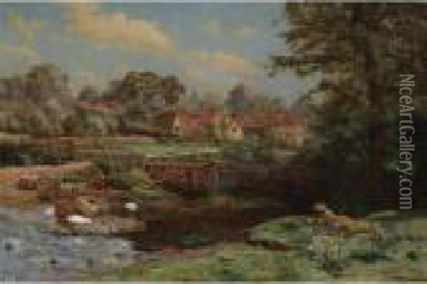 Watercress Gathering At Abinger Hammer Surrey Oil Painting - Charles Ernest Butler