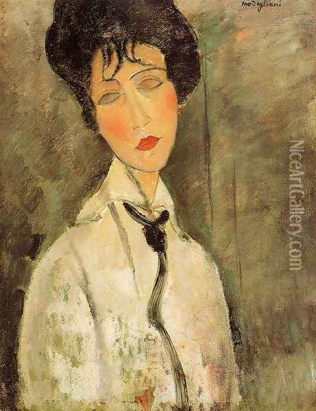 Portrait of a Woman in a Black Tie Oil Painting - Amedeo Modigliani
