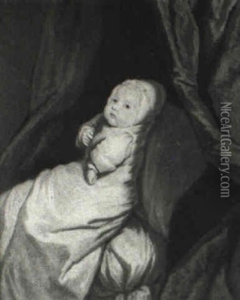 Portrait Of A Baby Wearing White Robes Oil Painting - Mary Beale