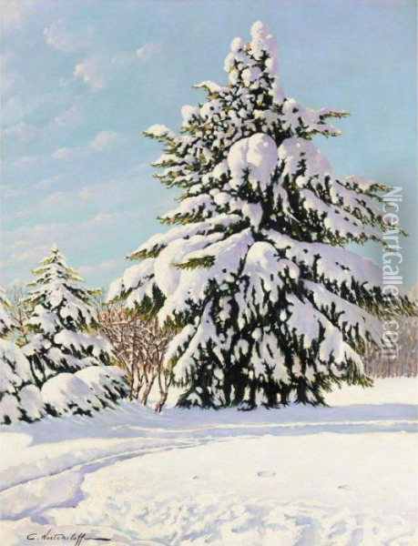 Tree In The Snow Oil Painting - Constantin Alexandr. Westchiloff