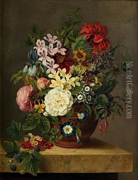 Vase De Fleurs Sur Un Entablement Oil Painting - Christiana Gerarda Enschede