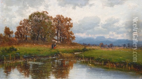 Landscape Near Bad Aibling Oil Painting - Josef Schoyerer