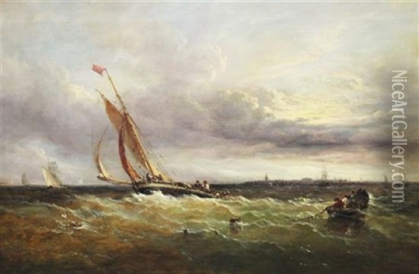 Colchester Smack, Harwich Harbour Oil Painting - John Moore Of Ipswich
