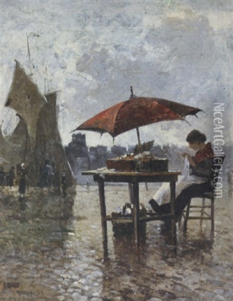 The Flower Seller, Dieppe Oil Painting - Frank Myers Boggs