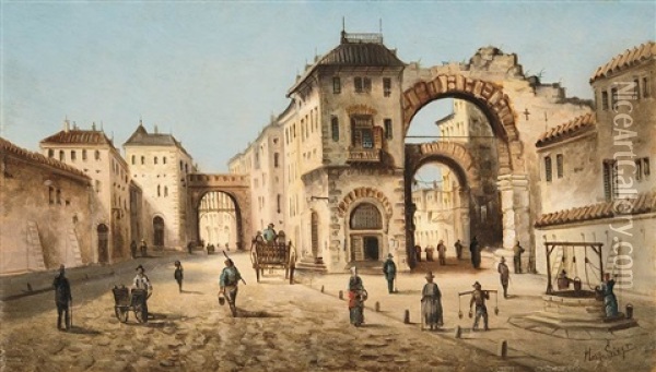 View Of An Italian City Oil Painting - August Siegen
