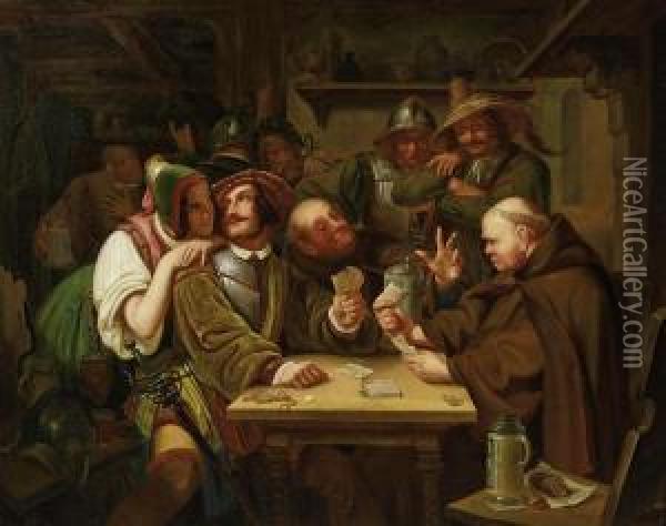 Card Game In The Tavern Oil Painting - Carl Schorn