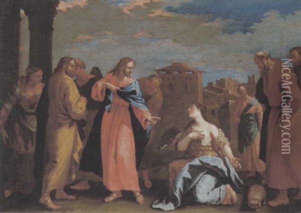 Christus Und Die Kanaaische Frau, Die Um Heilung Ihrer Tochter Bittet Oil Painting - Giovanni Battista Pittoni the younger