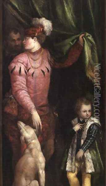 A youth with elegantly dressed boy and greyhound Oil Painting - Paolo Veronese (Caliari)