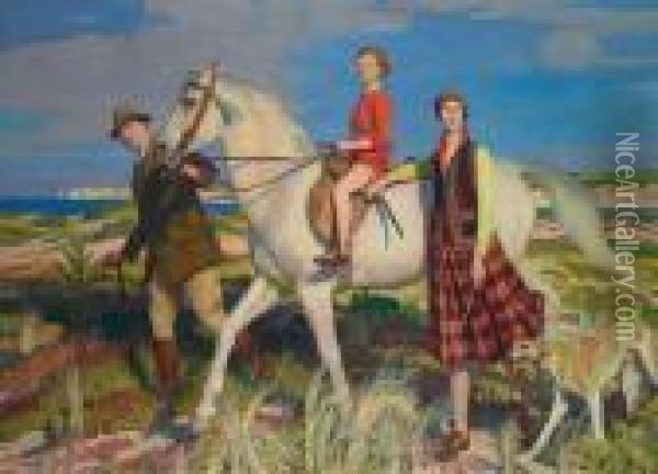 Four Loves I Found, A Woman, A Child, A Horse And A Hound Oil Painting - George Spencer Watson