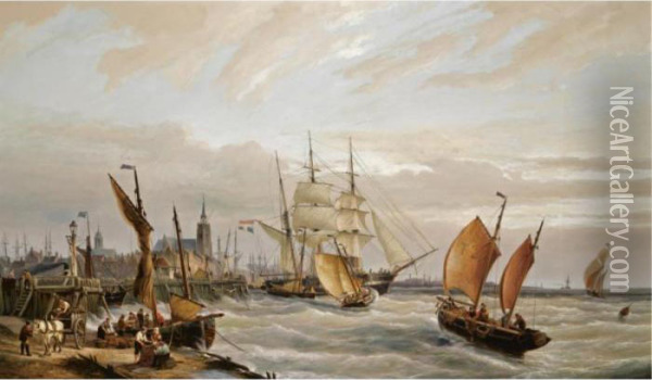 The Harbour Of Terneuzen Oil Painting - Cornelis Christiaan Dommersen