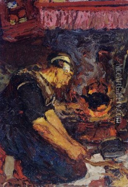 By The Fire, Nunspeet Oil Painting - Hans Von Bartels