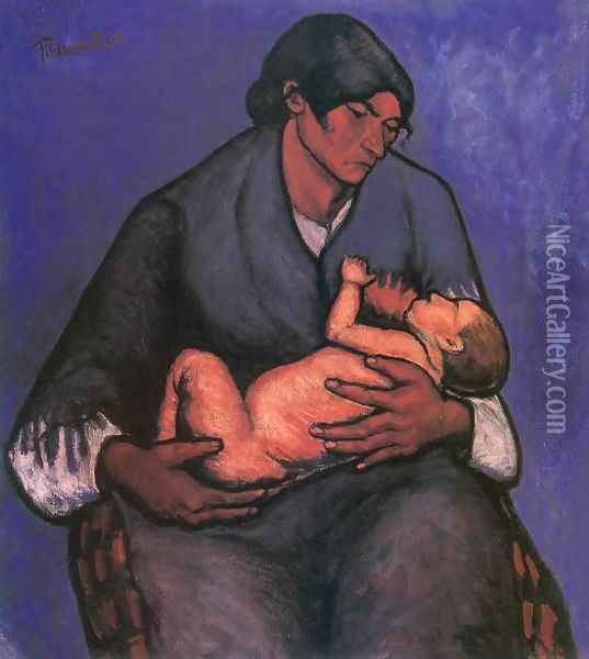 Gipsy Woman with Child 1908 Oil Painting - Johannes Lingelbach