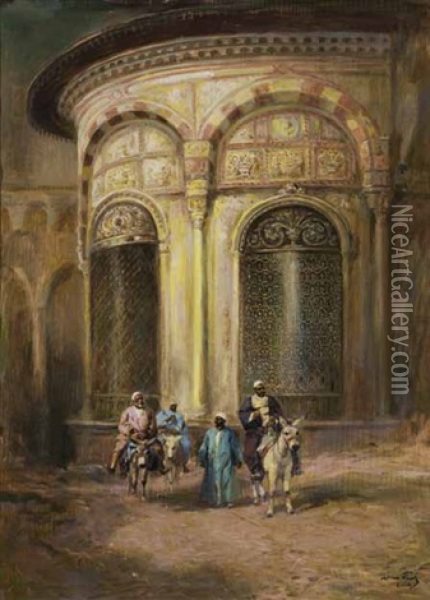 Araber Mit Beladenen Eseln In Der Altstadt Von Kairo Oil Painting - Karoly Cserna