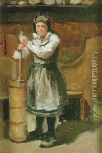 Kvinna Som Karnar Smor Oil Painting - Ernst Josephson