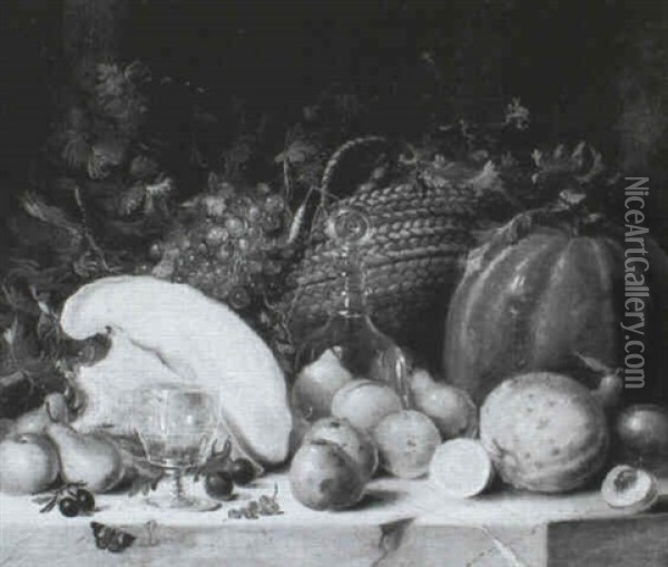 Still Life Of Fruit, Vegetables And A Conch Shell Oil Painting - Mary Elizabeth Duffield