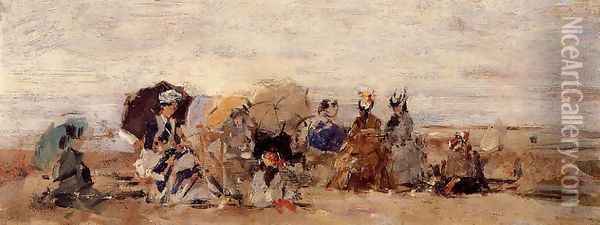 Trouville, Beach Scene X Oil Painting - Eugene Boudin