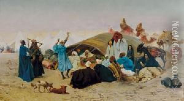 Verso La Mecca. Sosta Nel Deserto Oil Painting - Stefano Ussi