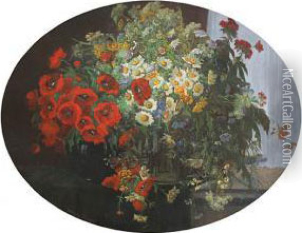 Bunch Of Wild Flowers Oil Painting - Konstantin Stoitzner