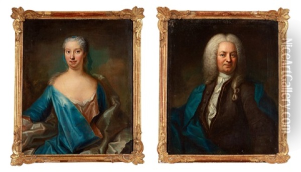 Johan Jacob Von Dobeln (1674-1743) And His Wife Maria Scheurle (1696-1762) (pair) Oil Painting - Johann Henrik Scheffel